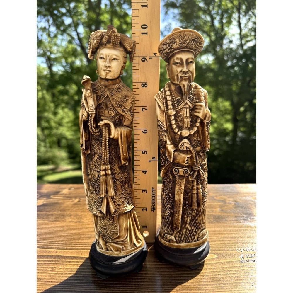 Chinese Emperor Empress Figurines Set Resin Asian Oriental Statues 10" - Picture 3 of 10